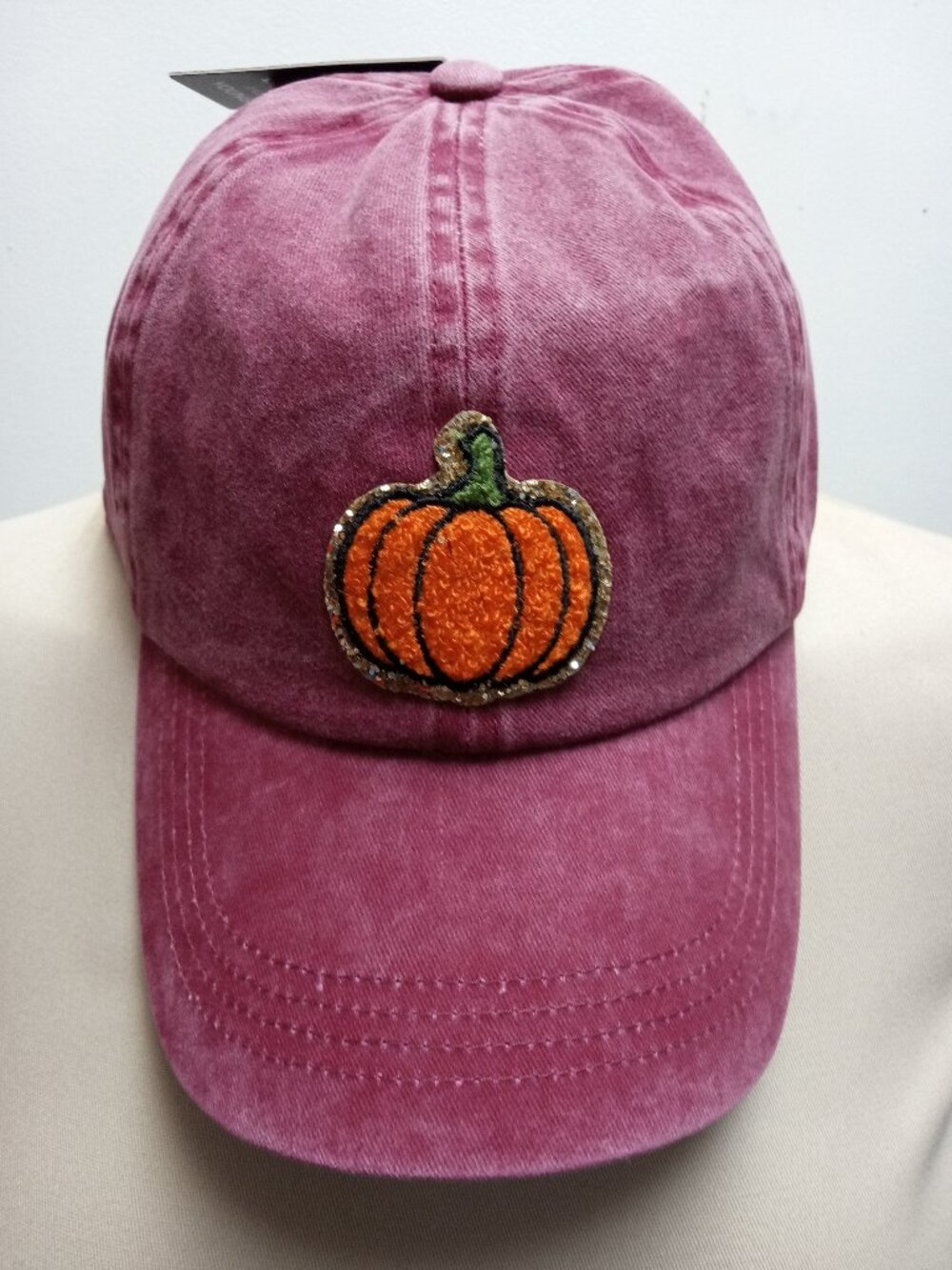 Fall Pumpkin Burgundy Chenille Metallic Patch Baseball Cap-omg905